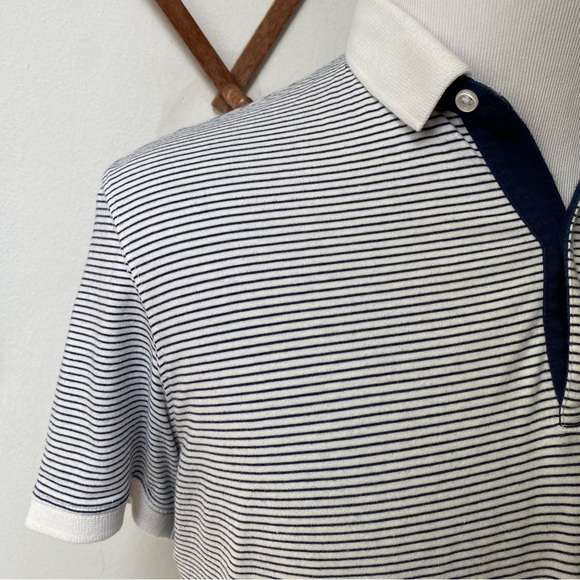 Massimo Dutti Striped Blue White Short Sleeve Polo Large - Picture 11 of 15